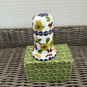 Beautiful Cloisonne Floral Butterfly Toothpick Holder Trinket Box 3”
